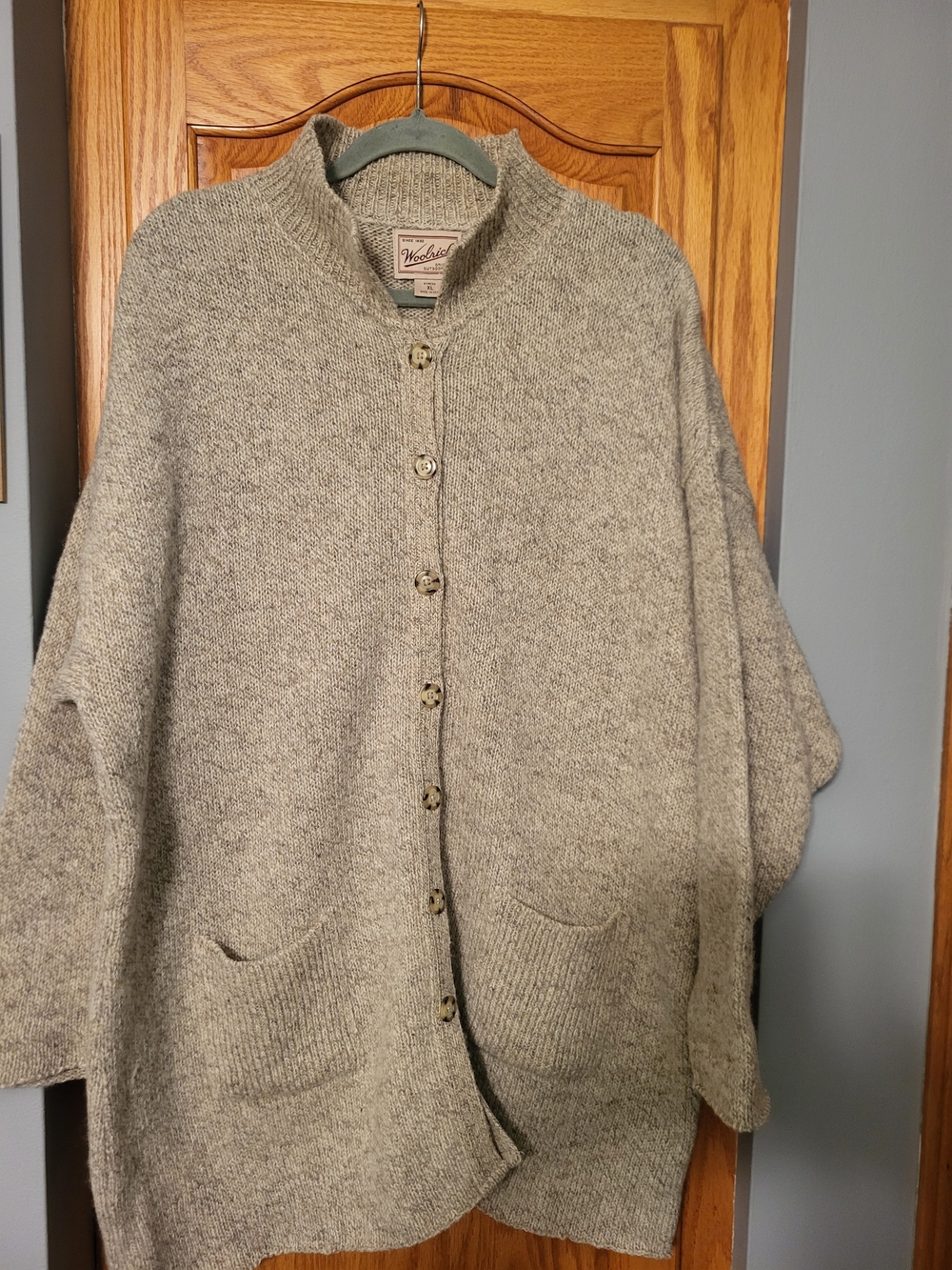 Vintage 90s Woolrich Cardigan Sweater Wool Blend Oatmeal Made In USA Womens Xl